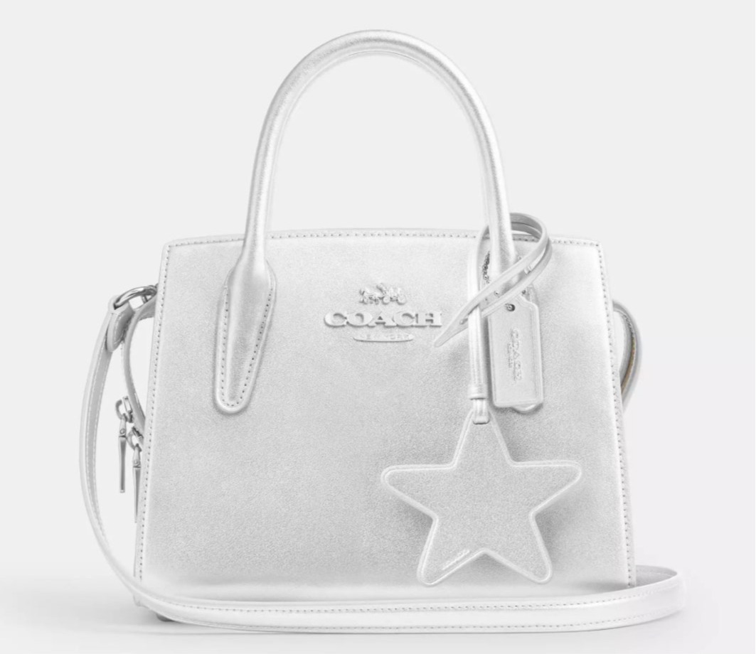 Coach Medium Andrea Carryall Leather Handbag Crossbody In Silver