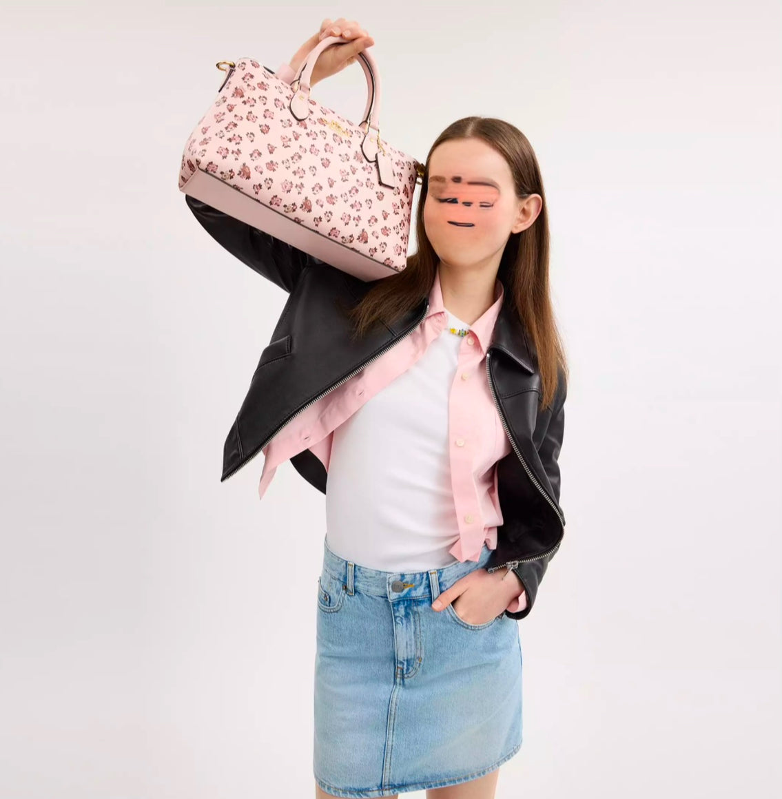 Coach Georgia Large Satchel Bag With Rose Print In Gold/Blush