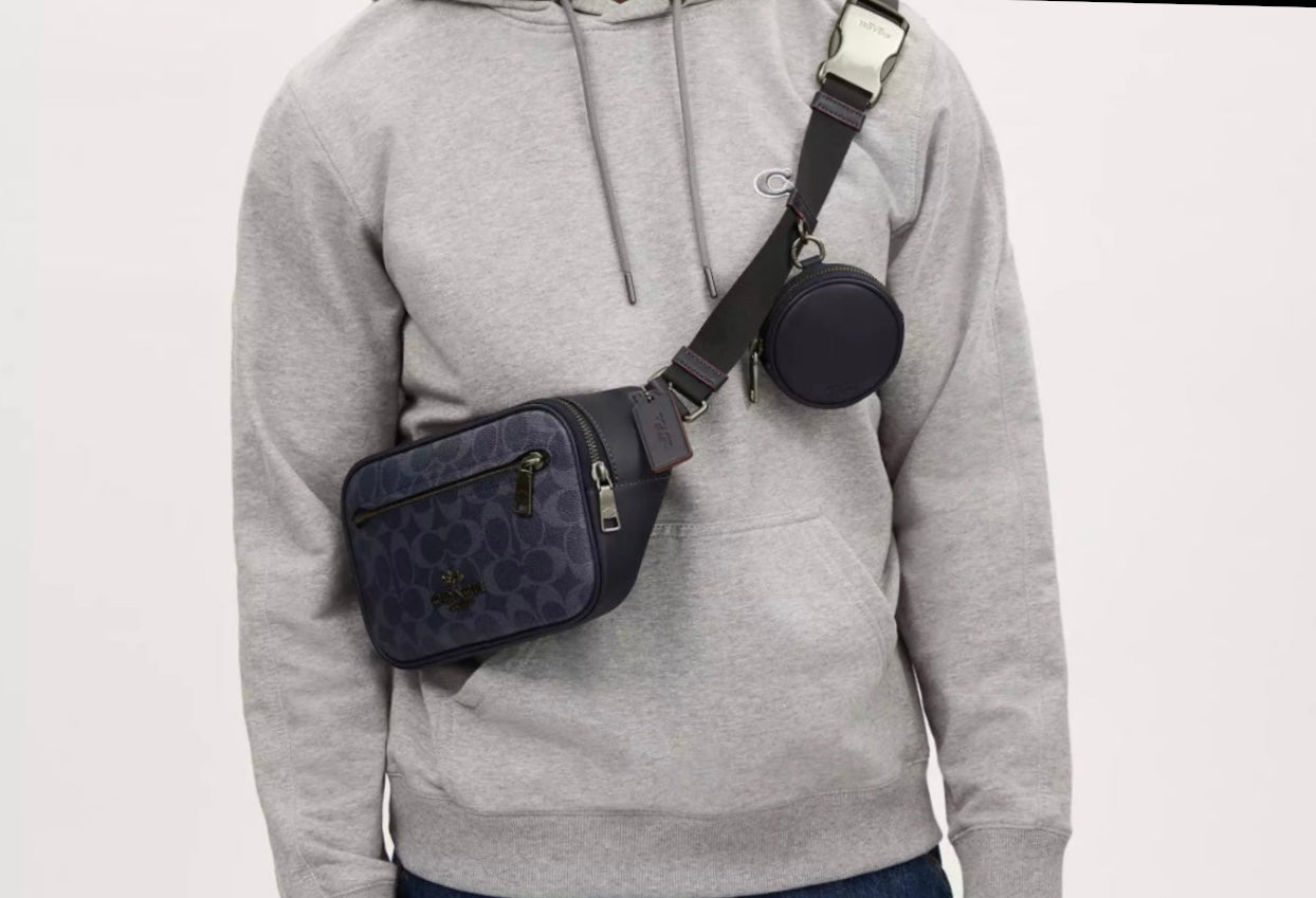 Coach Unisex Elias Belt Bag In Smooth Leather & Signature Denim