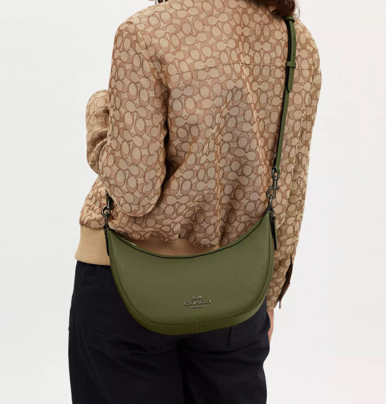 Coach Aria Shoulder Leather Handbag In Military Green