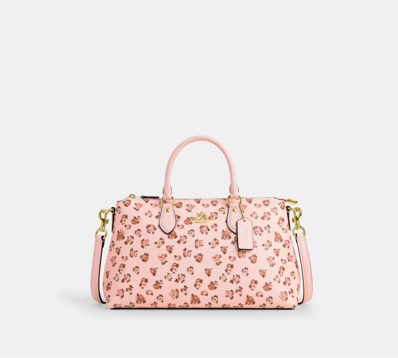 Coach Georgia Large Satchel Bag With Rose Print In Gold/Blush