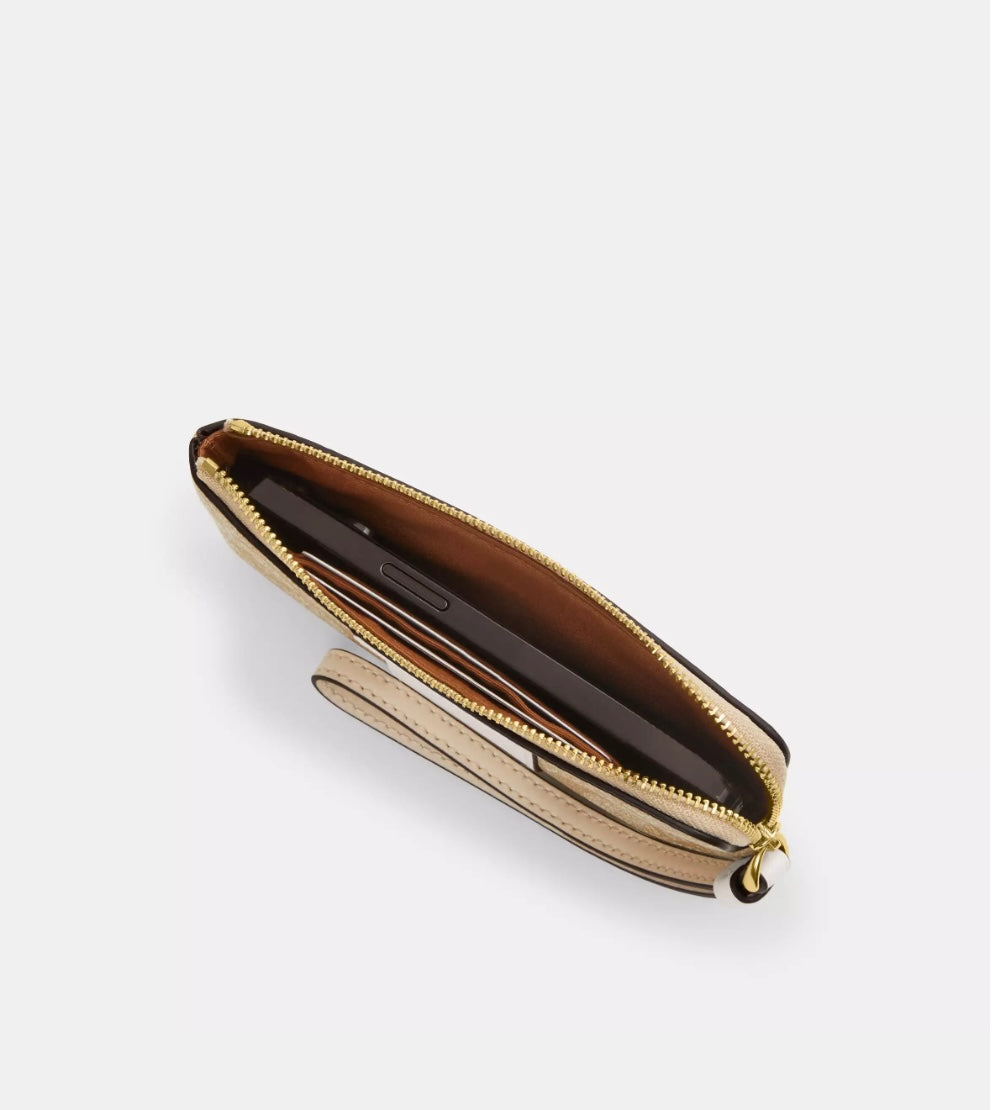 Coach Cross Grain Leather Corner Zip Wristlet Wallet