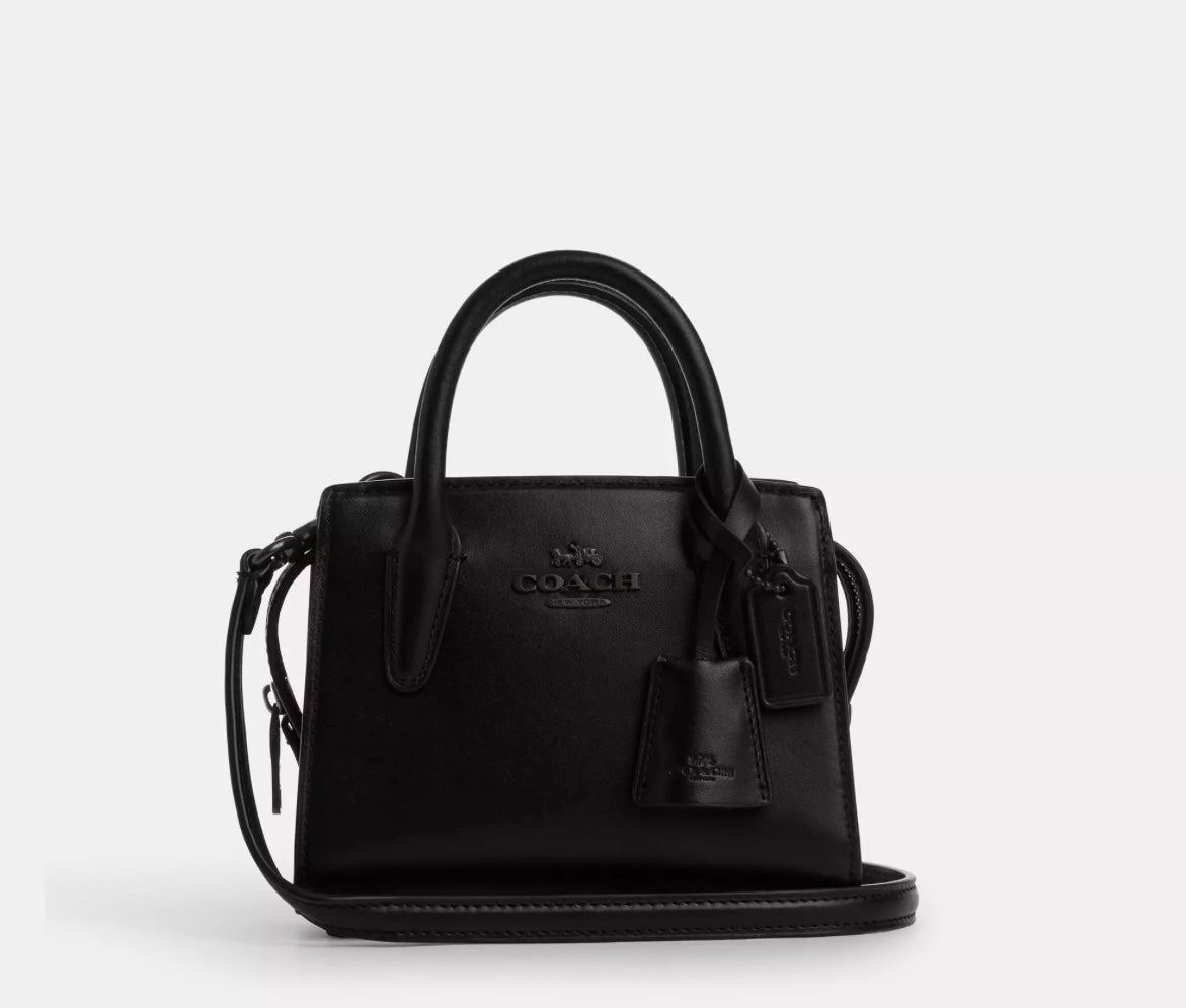 Coach Andrea Mini Carryall Top Handle Leather Bag In Black