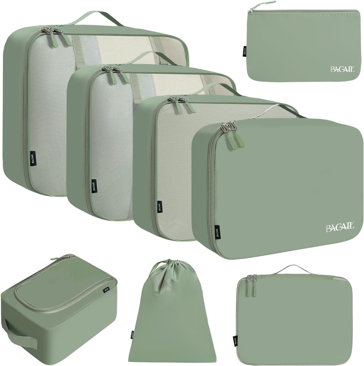 BAGAIL 8 Set Packing Cubes Luggage Organizer Bags for Travel Accessories-Cream