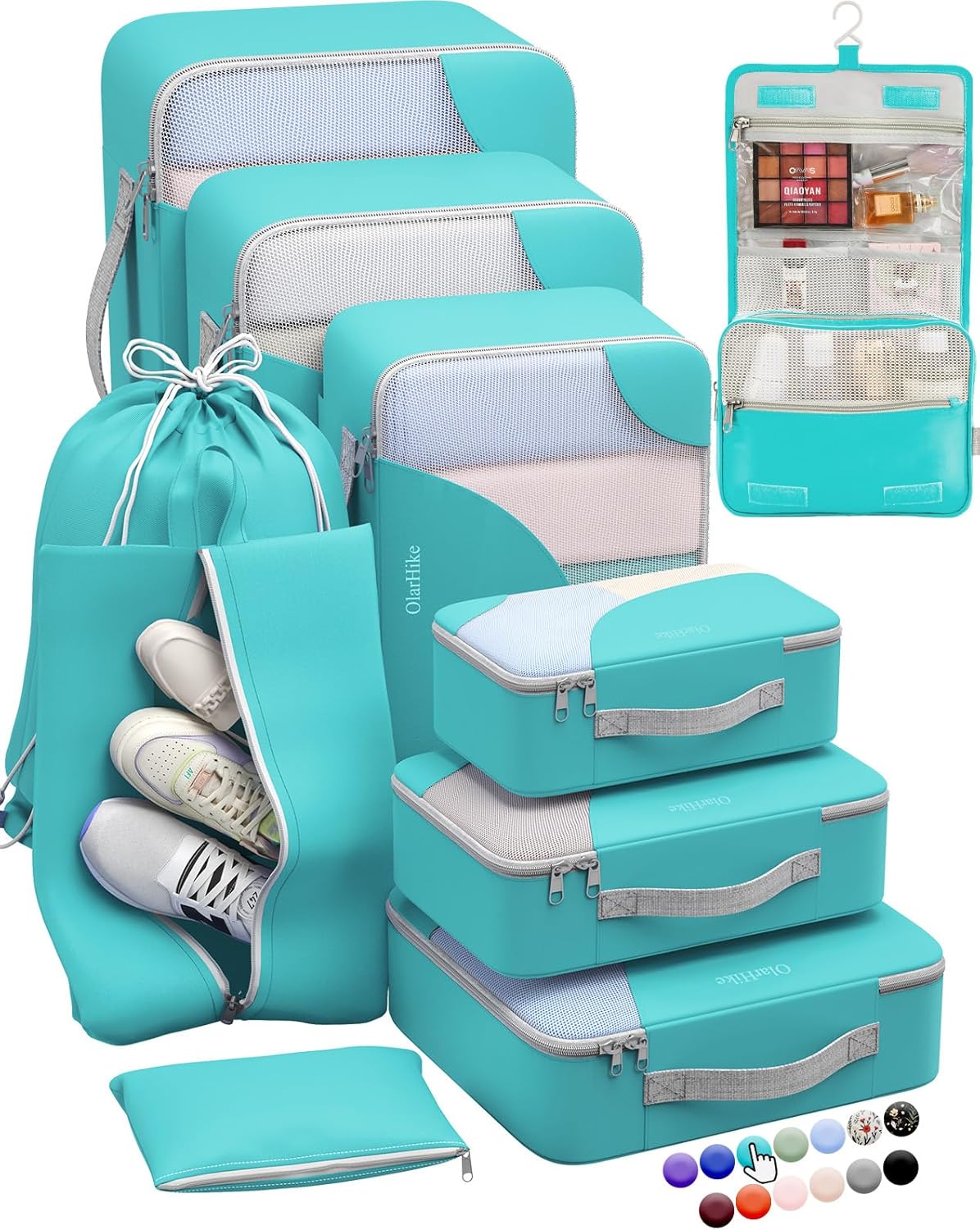10 Set/8 Set Packing Cubes for Travel, Gifts for Women Mom,Anti-Tearing Suitcase Organizer for Luggage with Shoe & Hanging Toiletry Bag,OlarHike Vacation Essentials & Accessories for Cruise Ship,Cream