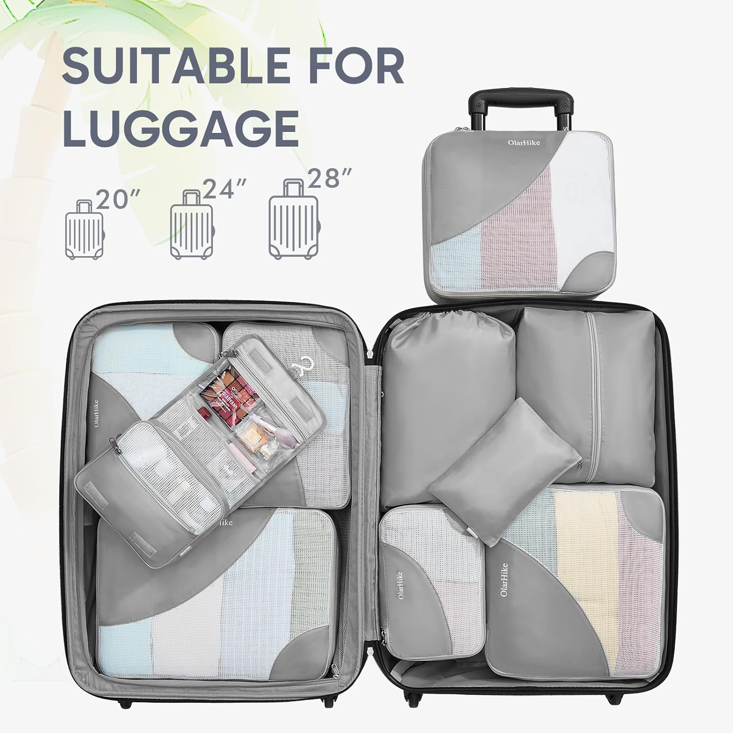 10 Set/8 Set Packing Cubes for Travel, Gifts for Women Mom,Anti-Tearing Suitcase Organizer for Luggage with Shoe & Hanging Toiletry Bag,OlarHike Vacation Essentials & Accessories for Cruise Ship,Cream