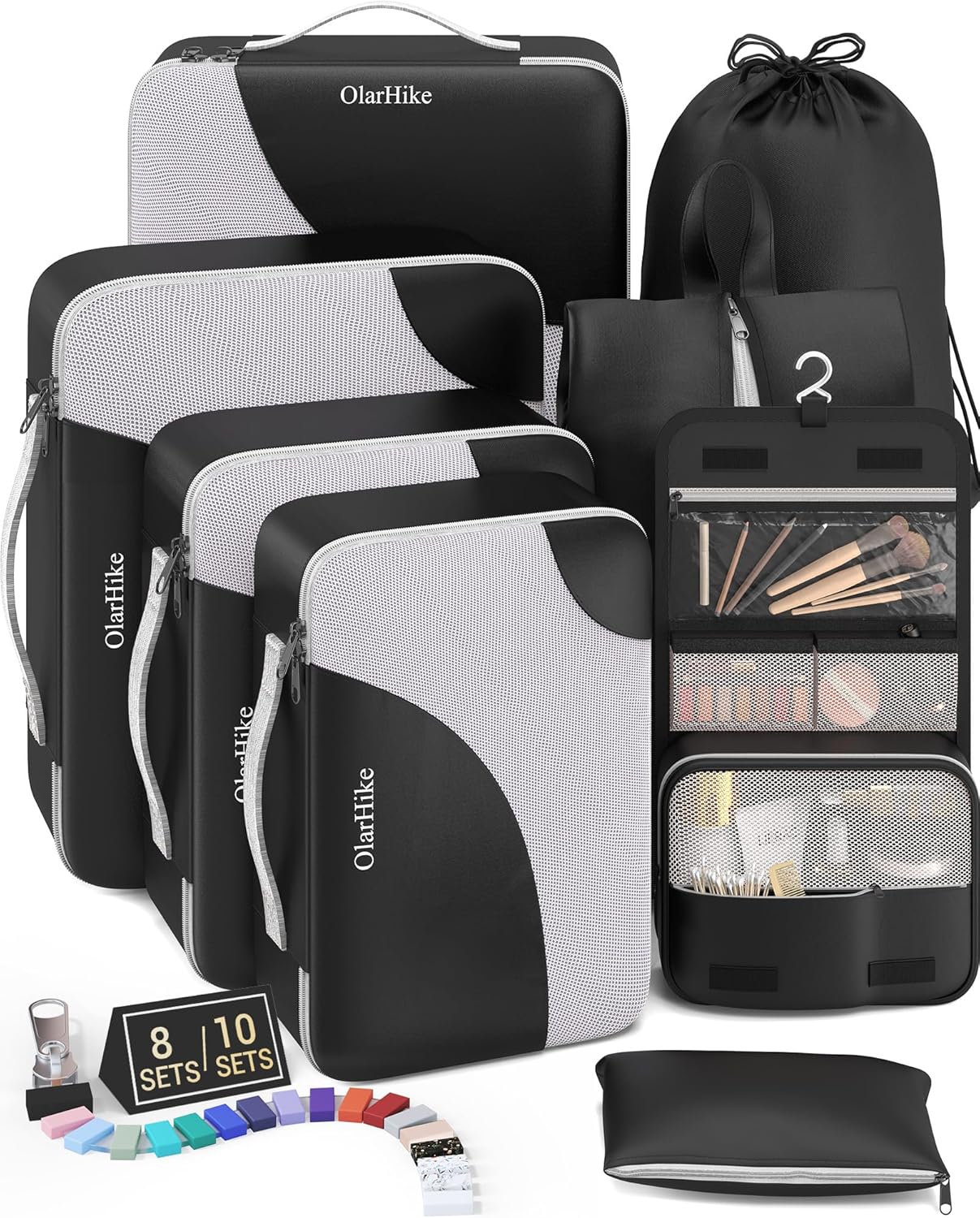 10 Set/8 Set Packing Cubes for Travel, Gifts for Women Mom,Anti-Tearing Suitcase Organizer for Luggage with Shoe & Hanging Toiletry Bag,OlarHike Vacation Essentials & Accessories for Cruise Ship,Cream