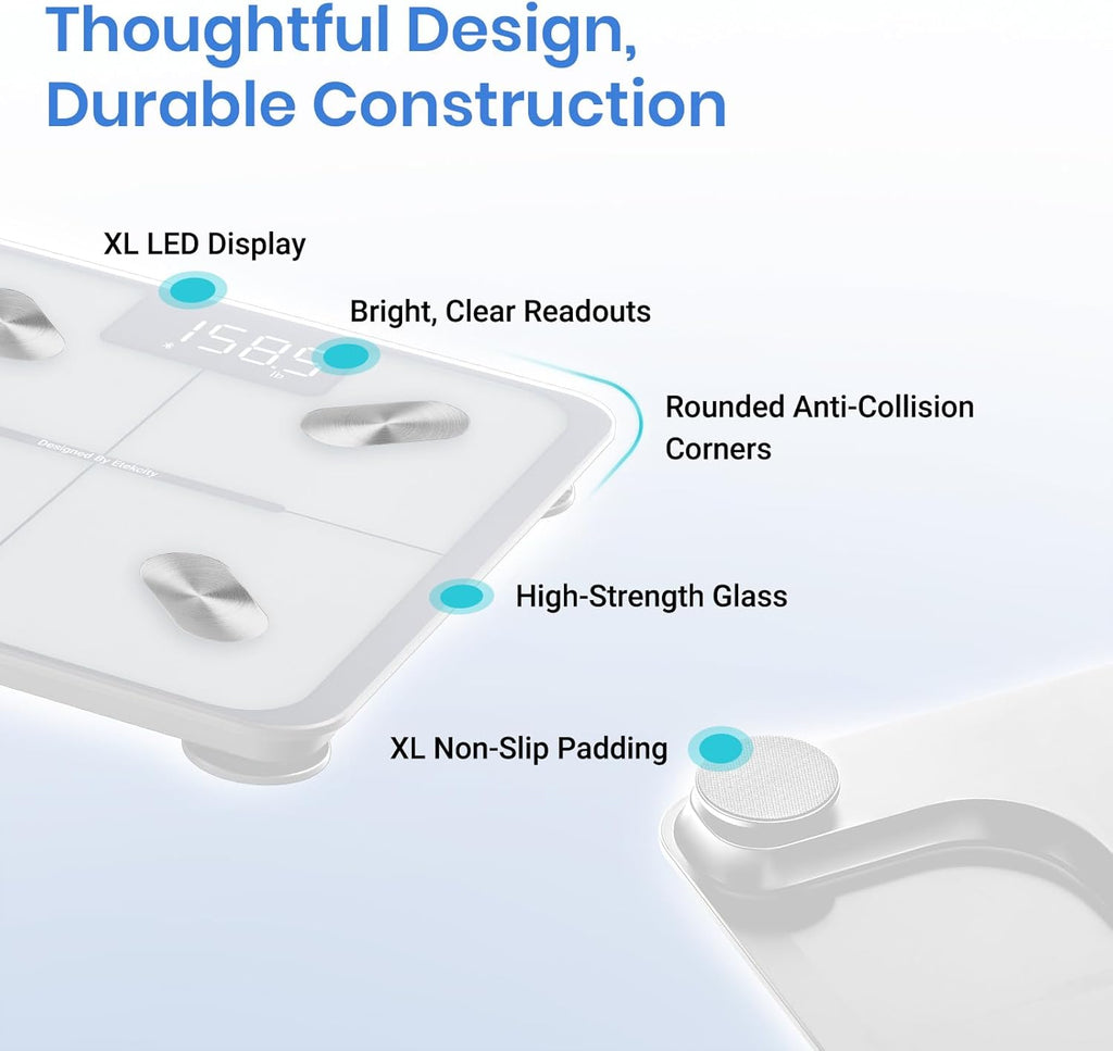 Etekcity Smart Scale for Body Weight FSA HSA Store Eligible, Bathroom Digital Weighing Scale with BMI, Body Fat, Muscle Mass, Accurate Bluetooth Home User Health Equipment Sync Apps