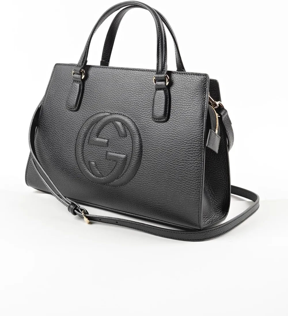 Soho Leather Satchel tote Structured Black Shoulder Bag New