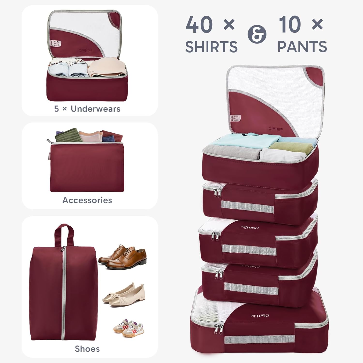 10 Set/8 Set Packing Cubes for Travel, Gifts for Women Mom,Anti-Tearing Suitcase Organizer for Luggage with Shoe & Hanging Toiletry Bag,OlarHike Vacation Essentials & Accessories for Cruise Ship,Cream
