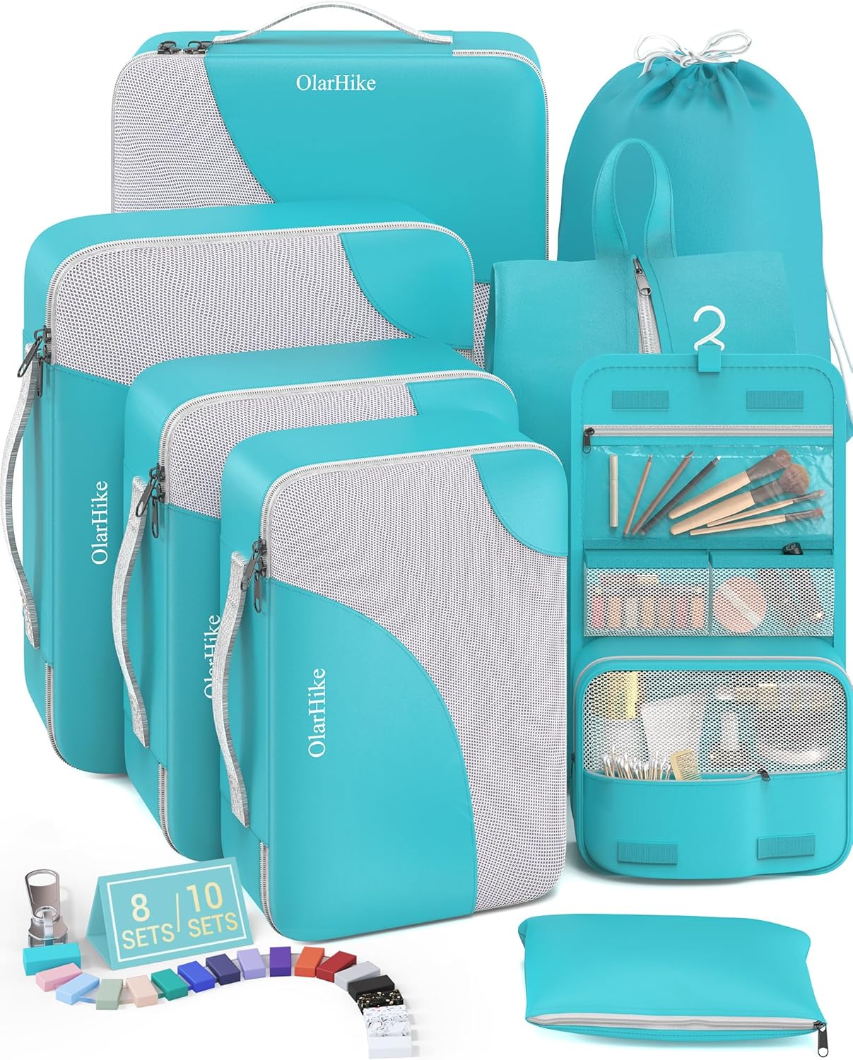 10 Set/8 Set Packing Cubes for Travel, Gifts for Women Mom,Anti-Tearing Suitcase Organizer for Luggage with Shoe & Hanging Toiletry Bag,OlarHike Vacation Essentials & Accessories for Cruise Ship,Cream