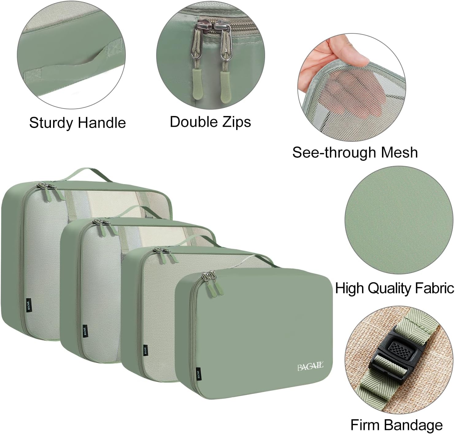 BAGAIL 8 Set Packing Cubes Luggage Organizer Bags for Travel Accessories-Cream