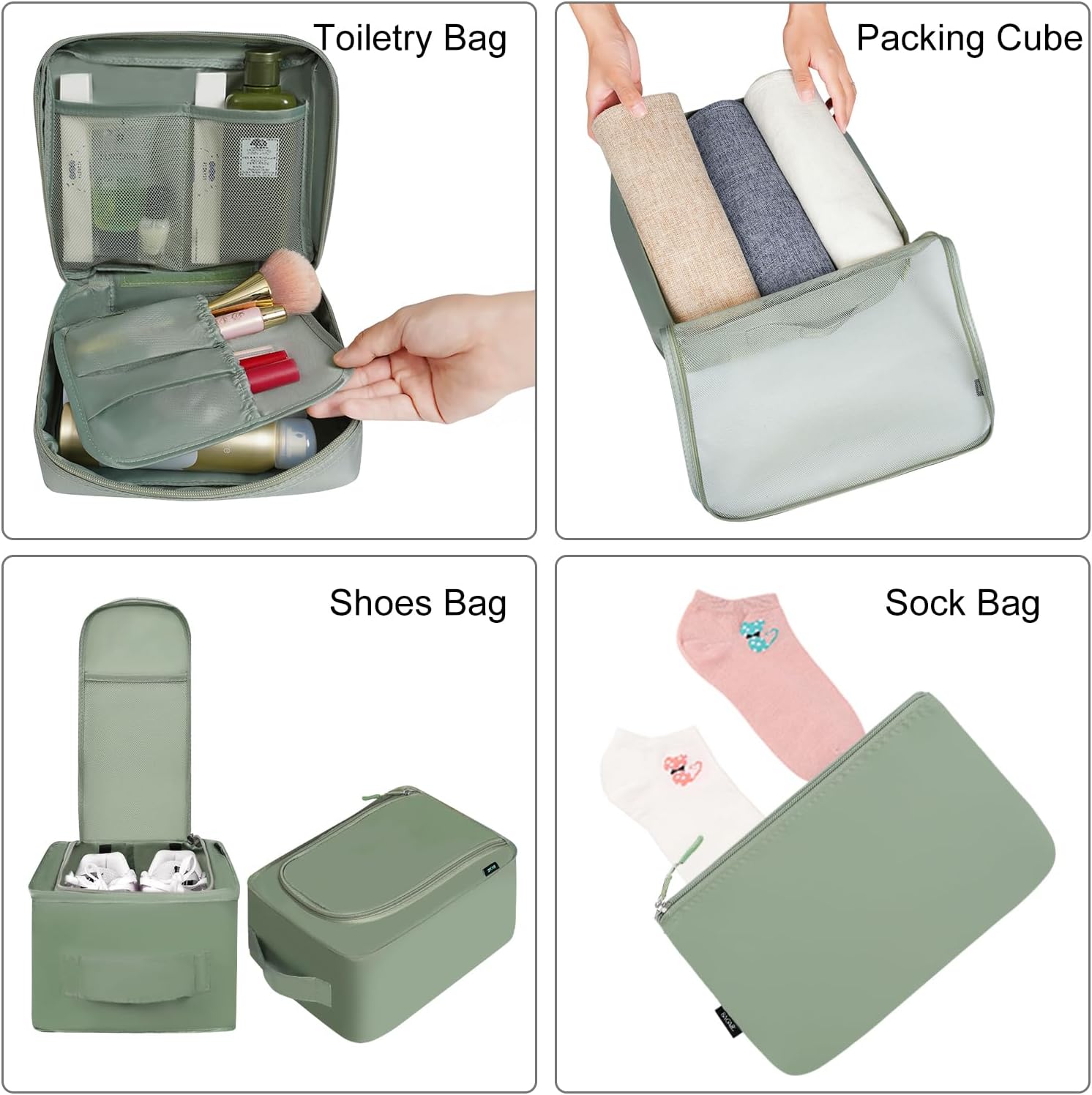 BAGAIL 8 Set Packing Cubes Luggage Organizer Bags for Travel Accessories-Cream