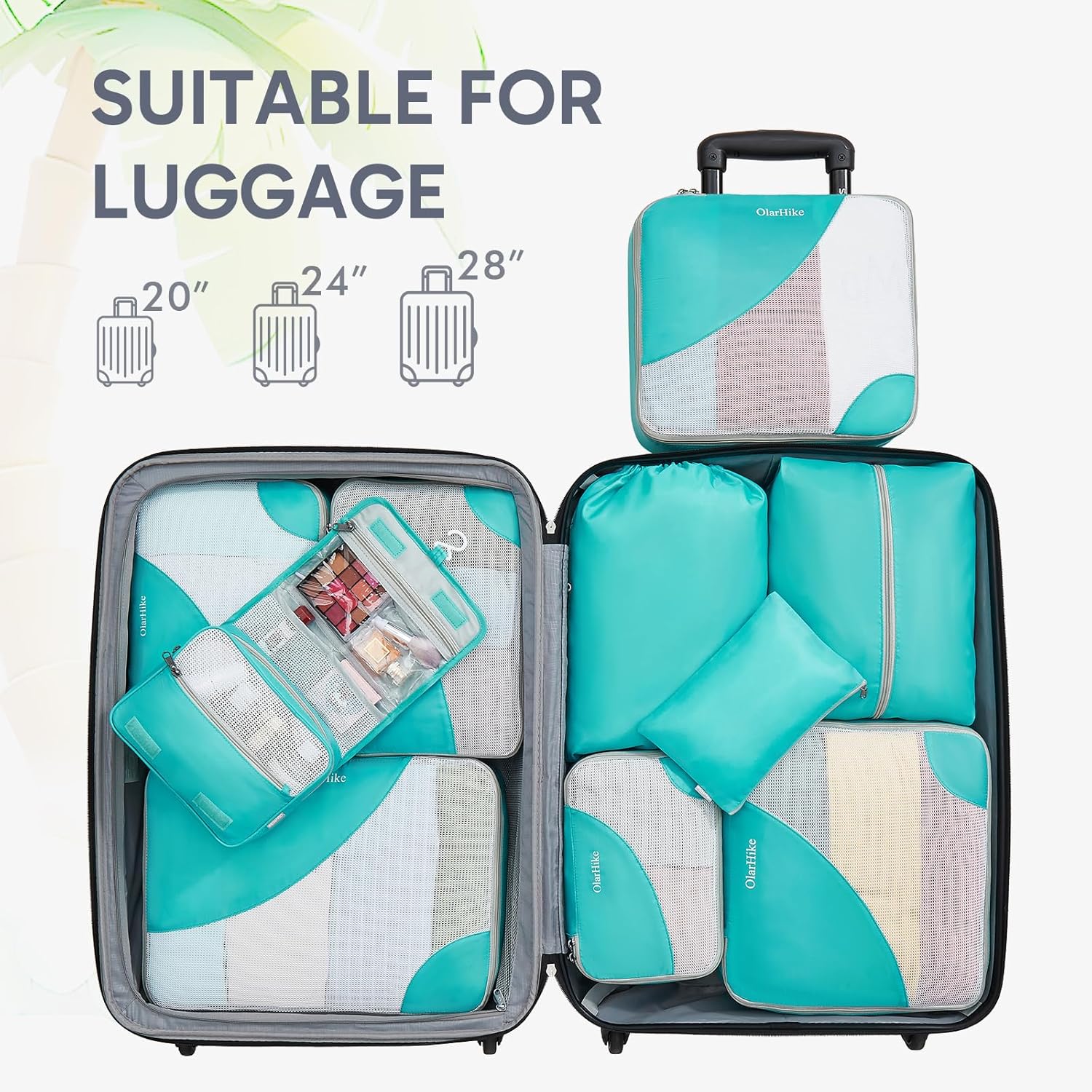 10 Set/8 Set Packing Cubes for Travel, Gifts for Women Mom,Anti-Tearing Suitcase Organizer for Luggage with Shoe & Hanging Toiletry Bag,OlarHike Vacation Essentials & Accessories for Cruise Ship,Cream