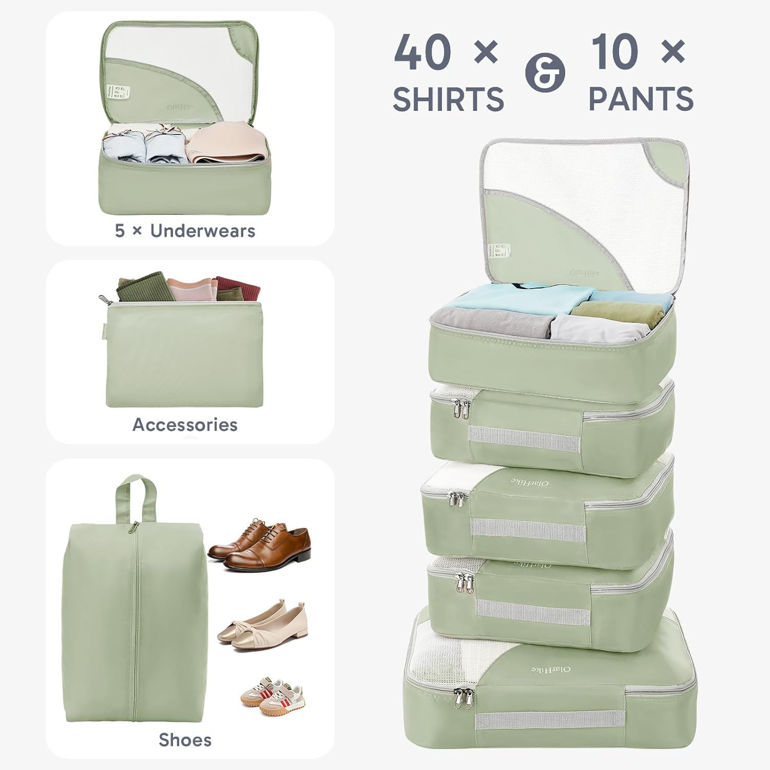 10 Set/8 Set Packing Cubes for Travel, Gifts for Women Mom,Anti-Tearing Suitcase Organizer for Luggage with Shoe & Hanging Toiletry Bag,OlarHike Vacation Essentials & Accessories for Cruise Ship,Cream