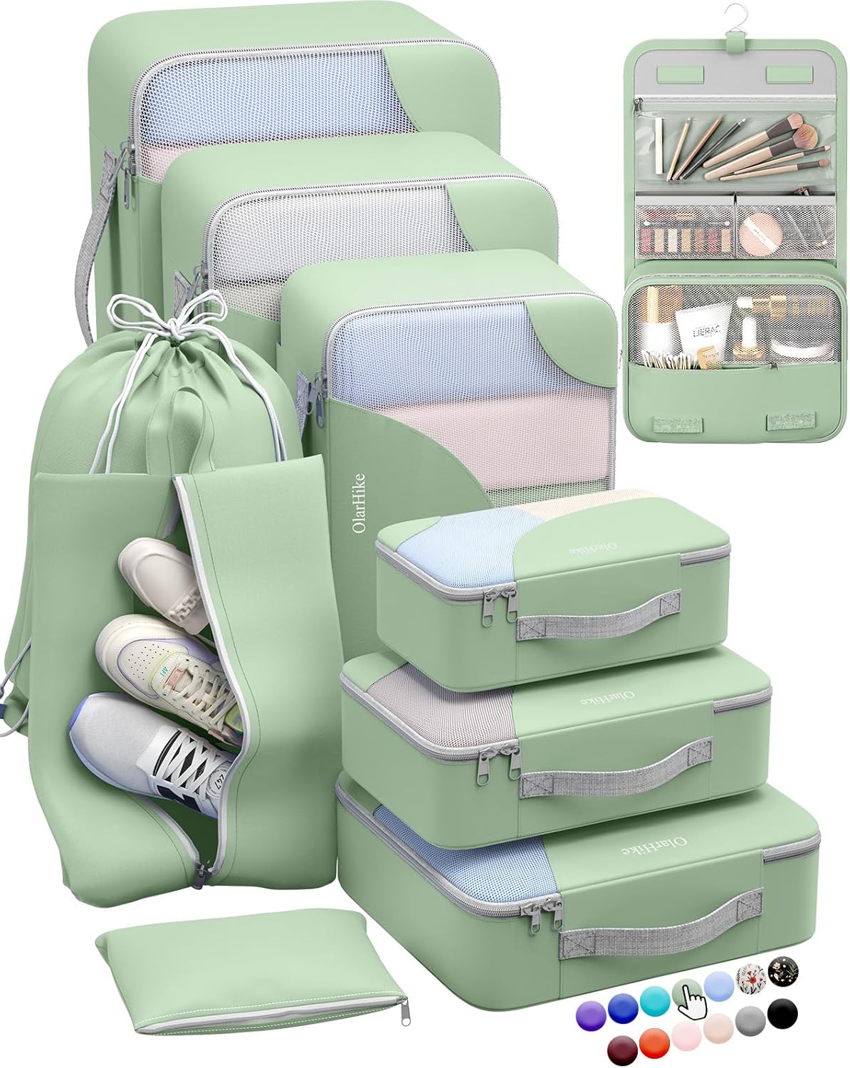 10 Set/8 Set Packing Cubes for Travel, Gifts for Women Mom,Anti-Tearing Suitcase Organizer for Luggage with Shoe & Hanging Toiletry Bag,OlarHike Vacation Essentials & Accessories for Cruise Ship,Cream