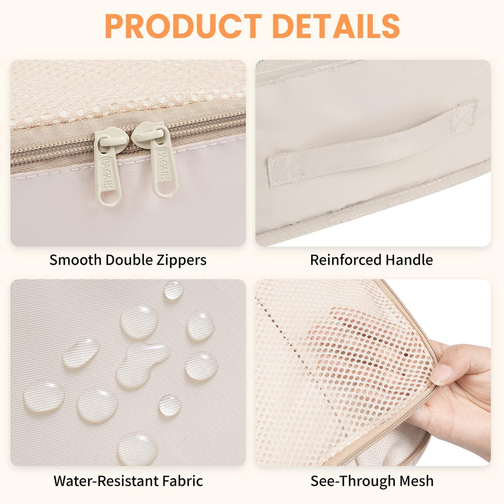 BAGAIL 8 Set Packing Cubes Luggage Organizer Bags for Travel Accessories-Cream