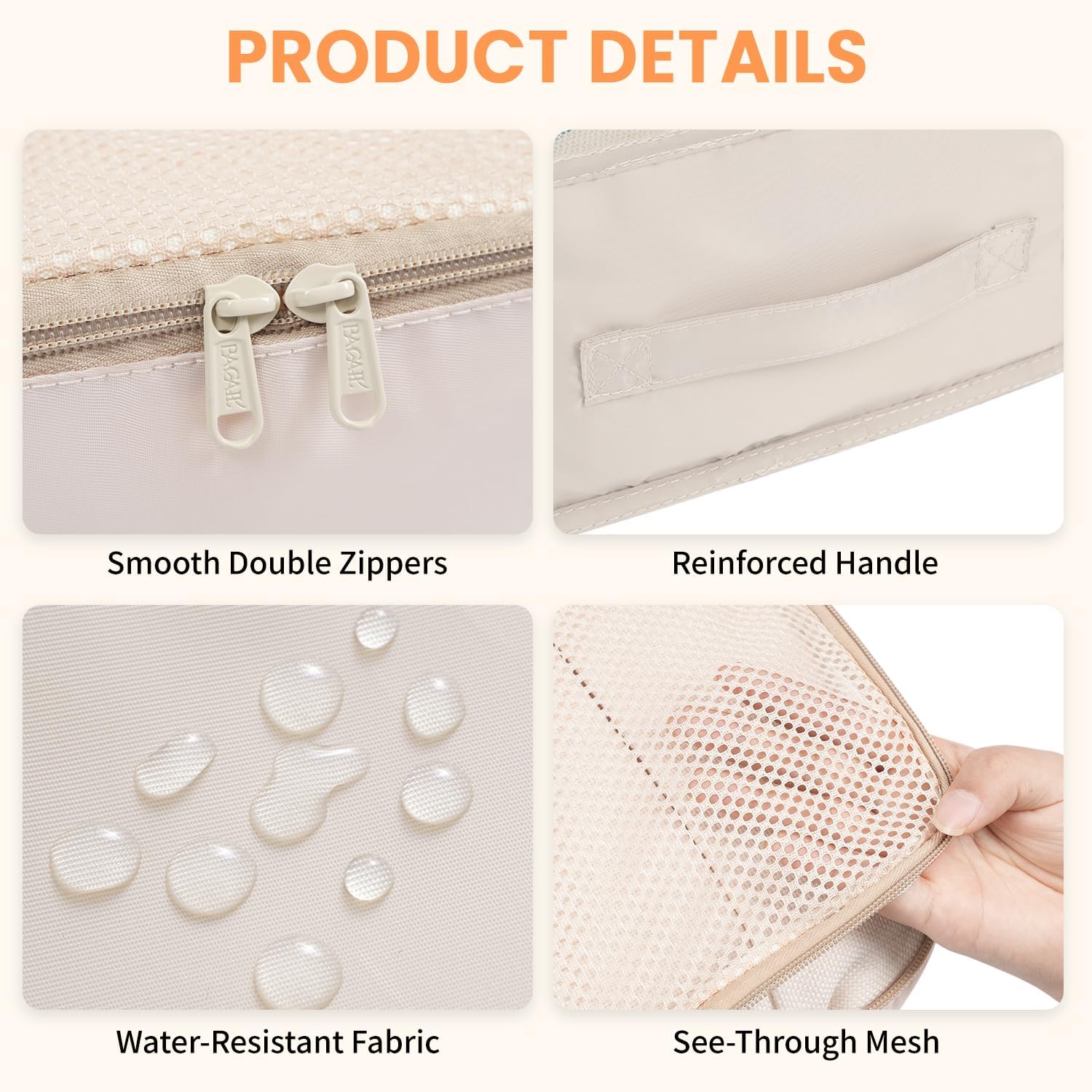 BAGAIL 8 Set Packing Cubes Luggage Organizer Bags for Travel Accessories-Cream