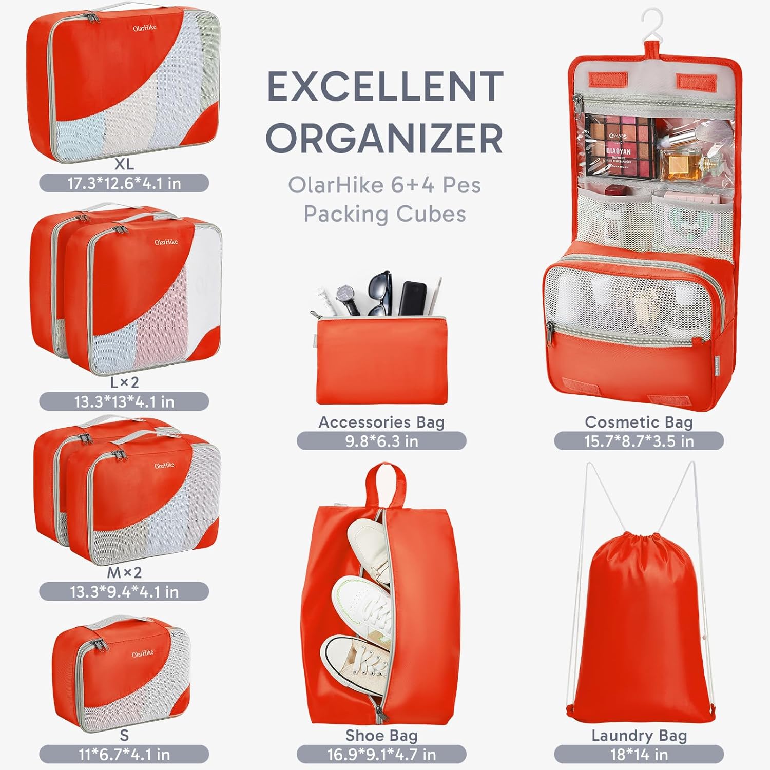 10 Set/8 Set Packing Cubes for Travel, Gifts for Women Mom,Anti-Tearing Suitcase Organizer for Luggage with Shoe & Hanging Toiletry Bag,OlarHike Vacation Essentials & Accessories for Cruise Ship,Cream