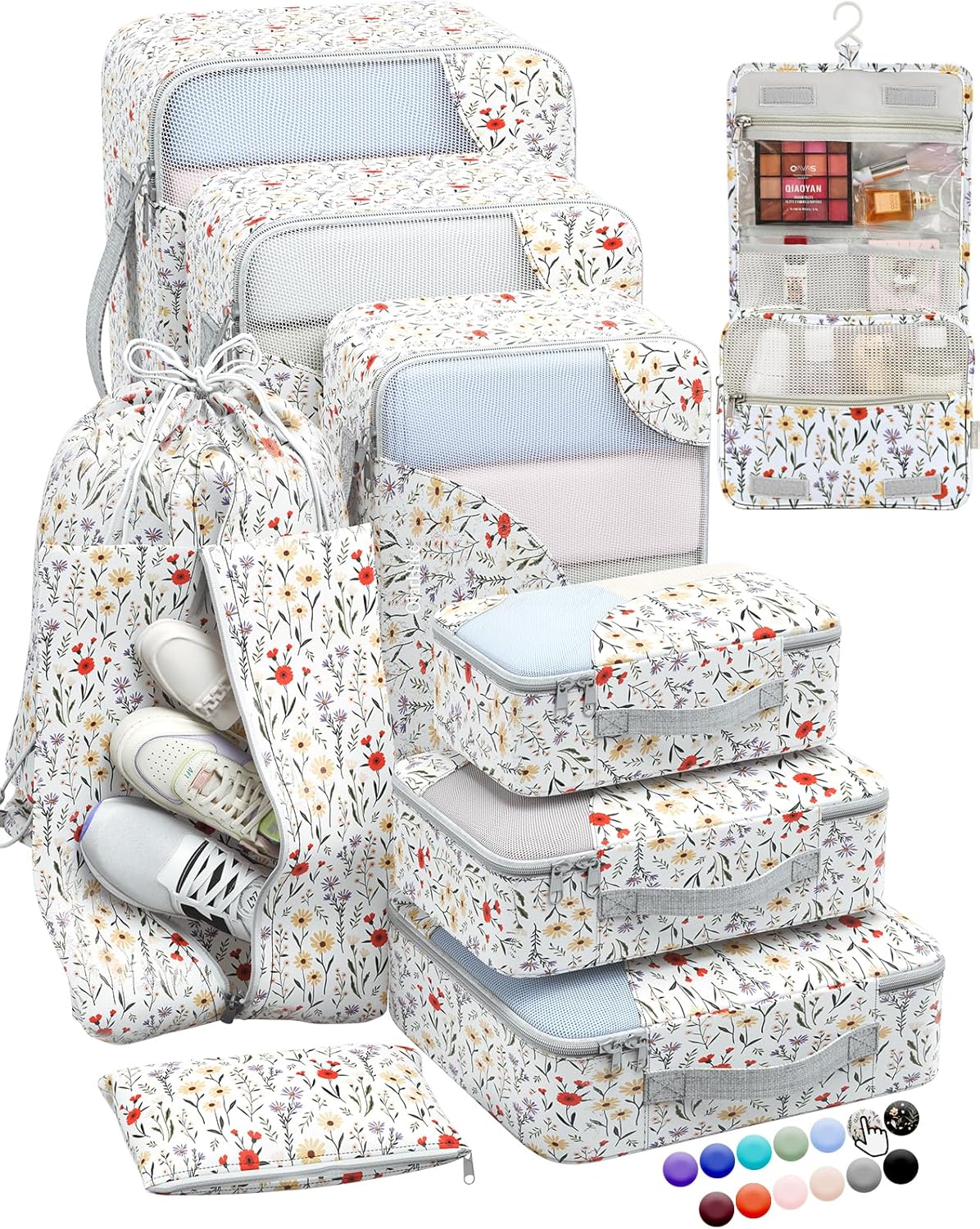 10 Set/8 Set Packing Cubes for Travel, Gifts for Women Mom,Anti-Tearing Suitcase Organizer for Luggage with Shoe & Hanging Toiletry Bag,OlarHike Vacation Essentials & Accessories for Cruise Ship,Cream