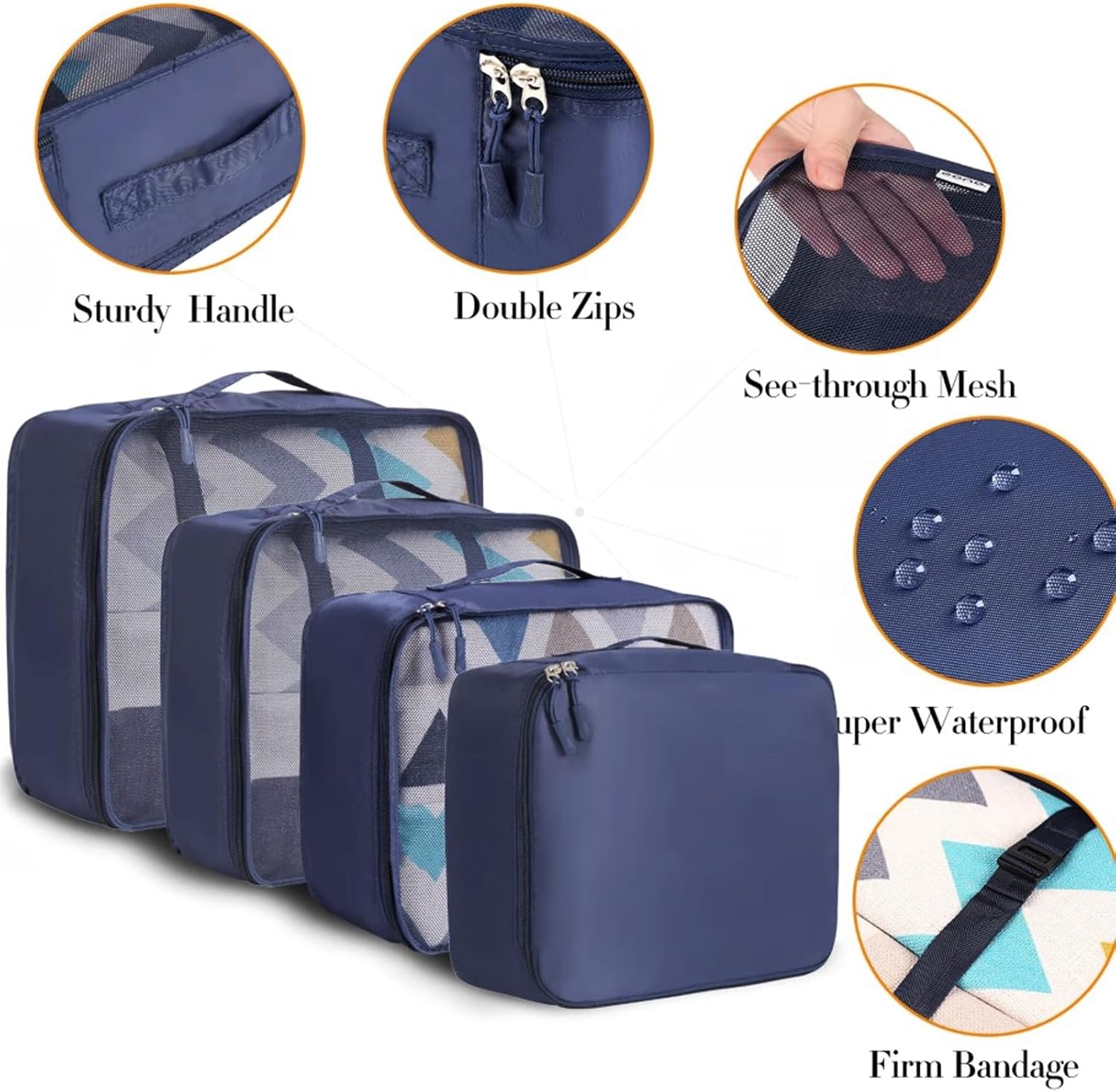 BAGAIL 8 Set Packing Cubes Luggage Organizer Bags for Travel Accessories-Cream