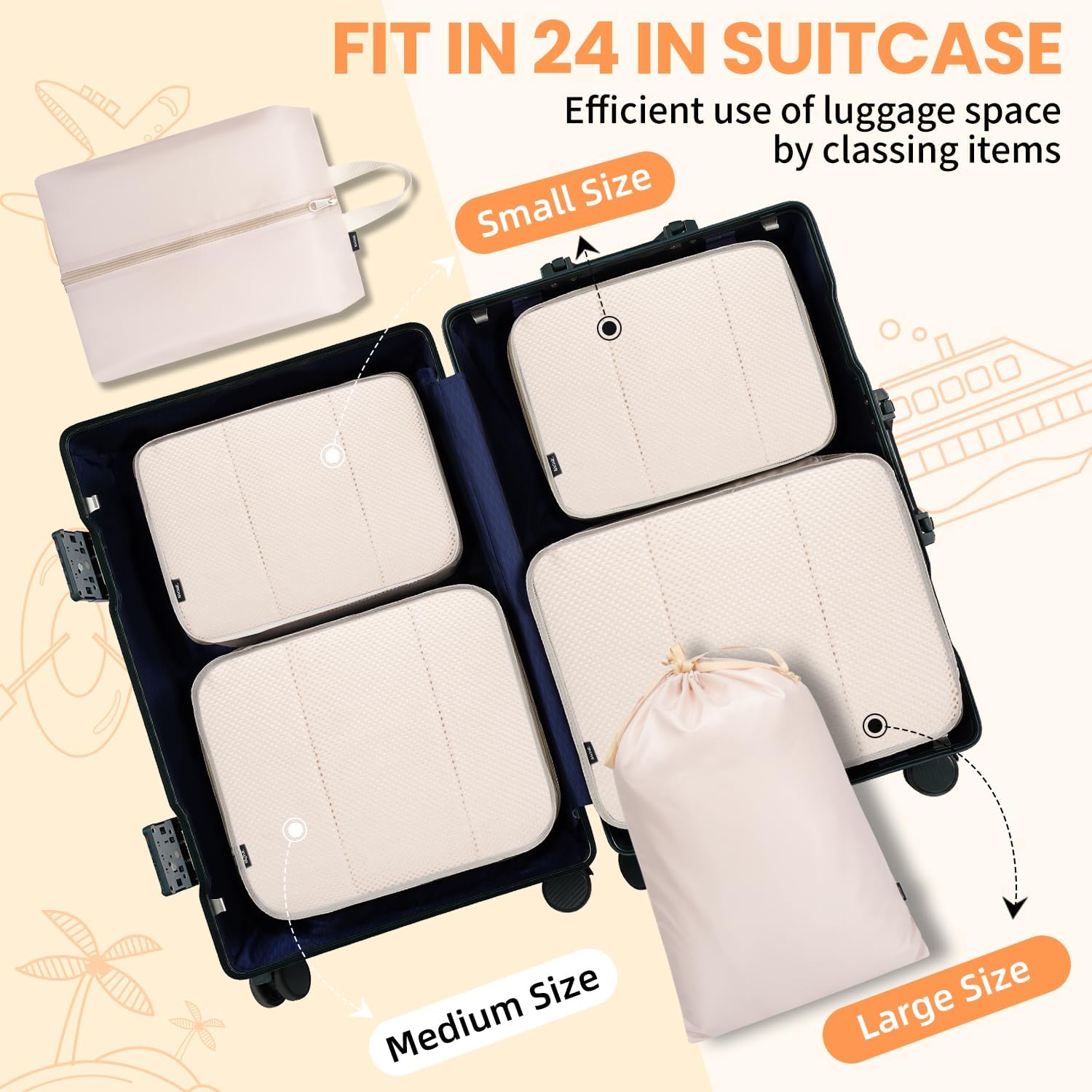 BAGAIL 8 Set Packing Cubes Luggage Organizer Bags for Travel Accessories-Cream