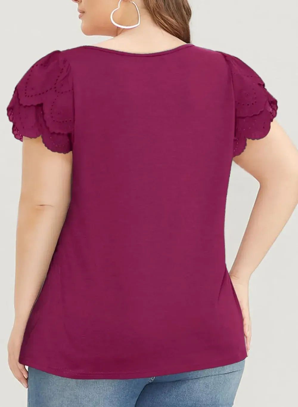 Eytino Womens Plus Size Tops Ruffle Short Sleeve Square Neck Summer Loose Casual Tee Shirts(1X-5X)