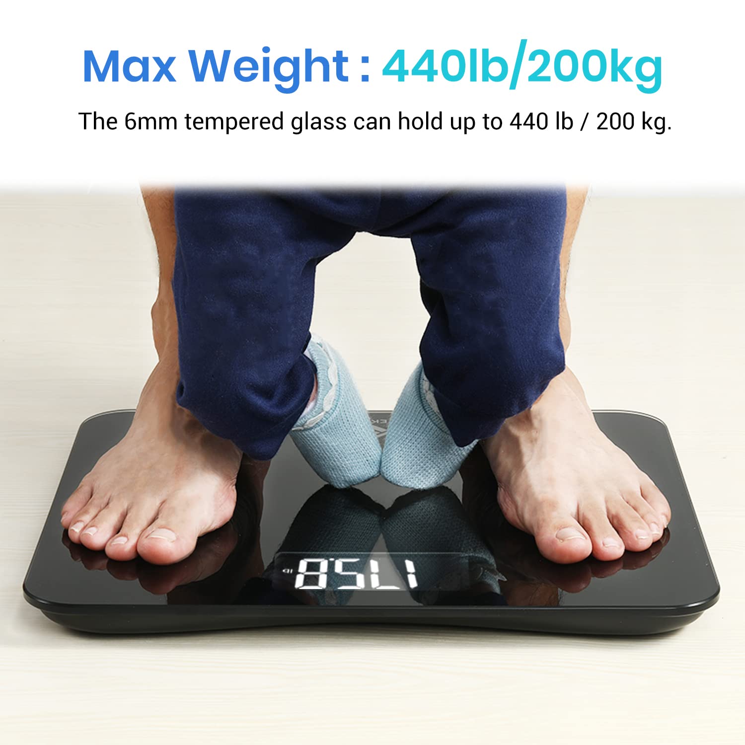 Etekcity Digital Body Weight Bathroom Scale, Large Blue LCD Backlight Display, High Precision Measurements,6mm Tempered Glass, 400 Pounds