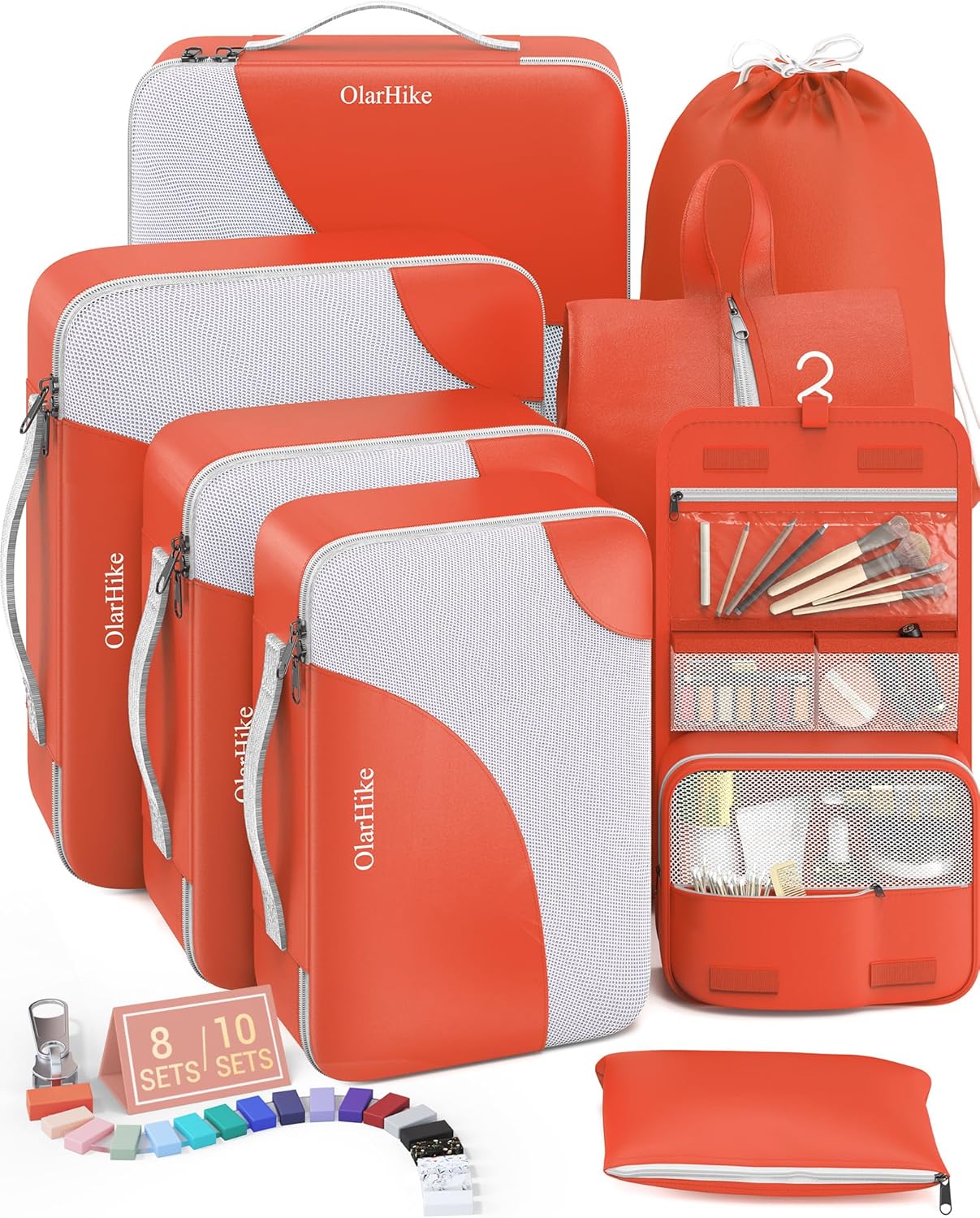 10 Set/8 Set Packing Cubes for Travel, Gifts for Women Mom,Anti-Tearing Suitcase Organizer for Luggage with Shoe & Hanging Toiletry Bag,OlarHike Vacation Essentials & Accessories for Cruise Ship,Cream