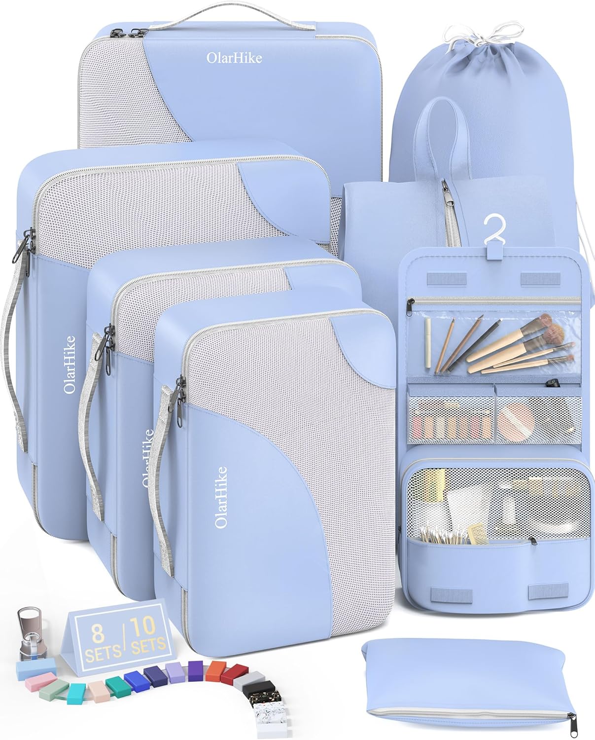 10 Set/8 Set Packing Cubes for Travel, Gifts for Women Mom,Anti-Tearing Suitcase Organizer for Luggage with Shoe & Hanging Toiletry Bag,OlarHike Vacation Essentials & Accessories for Cruise Ship,Cream