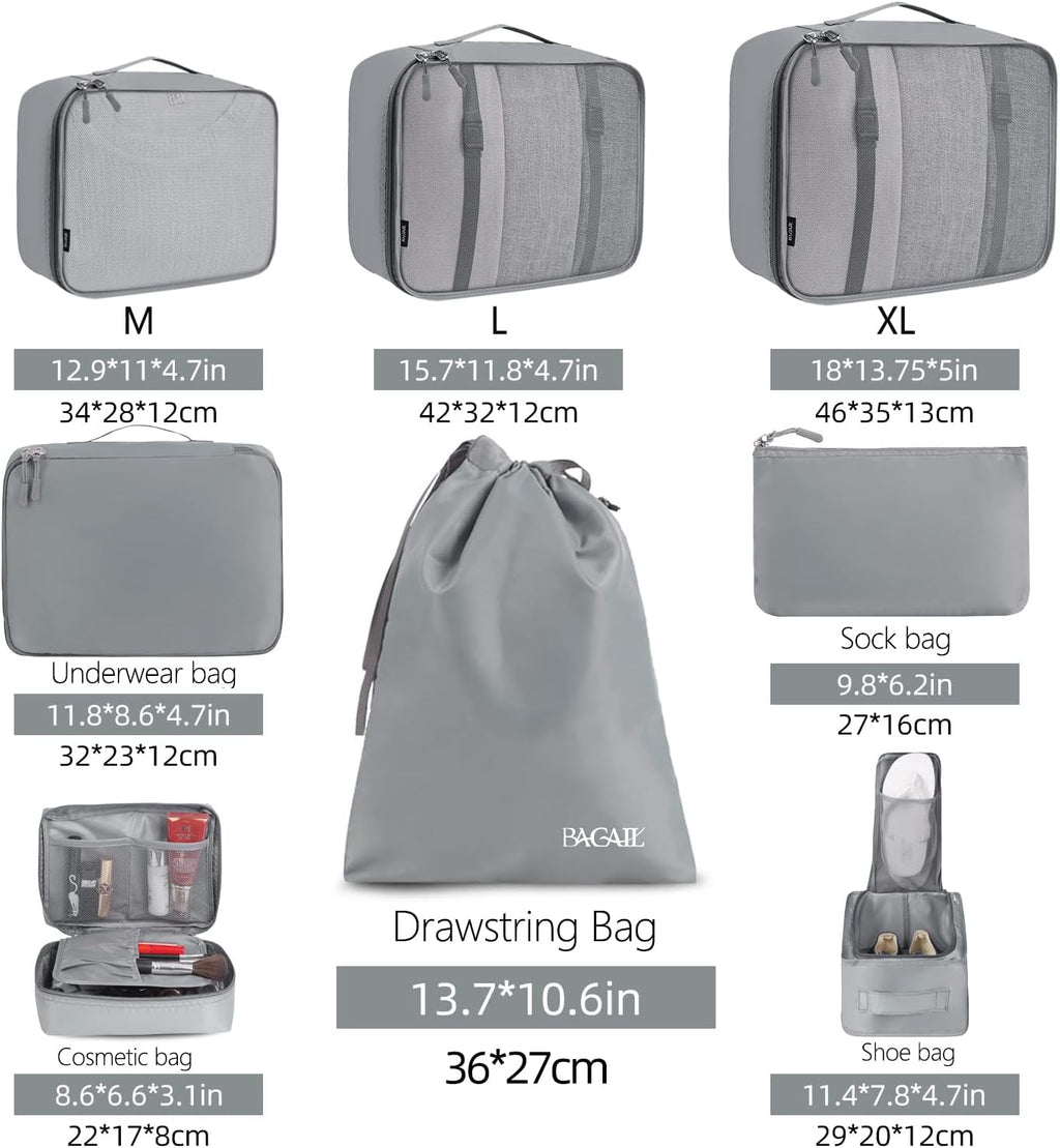 BAGAIL 8 Set Packing Cubes Luggage Organizer Bags for Travel Accessories-Cream