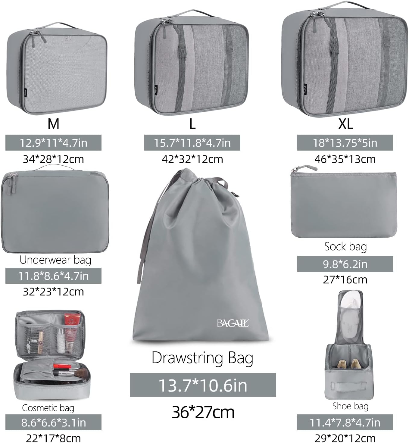BAGAIL 8 Set Packing Cubes Luggage Organizer Bags for Travel Accessories-Cream