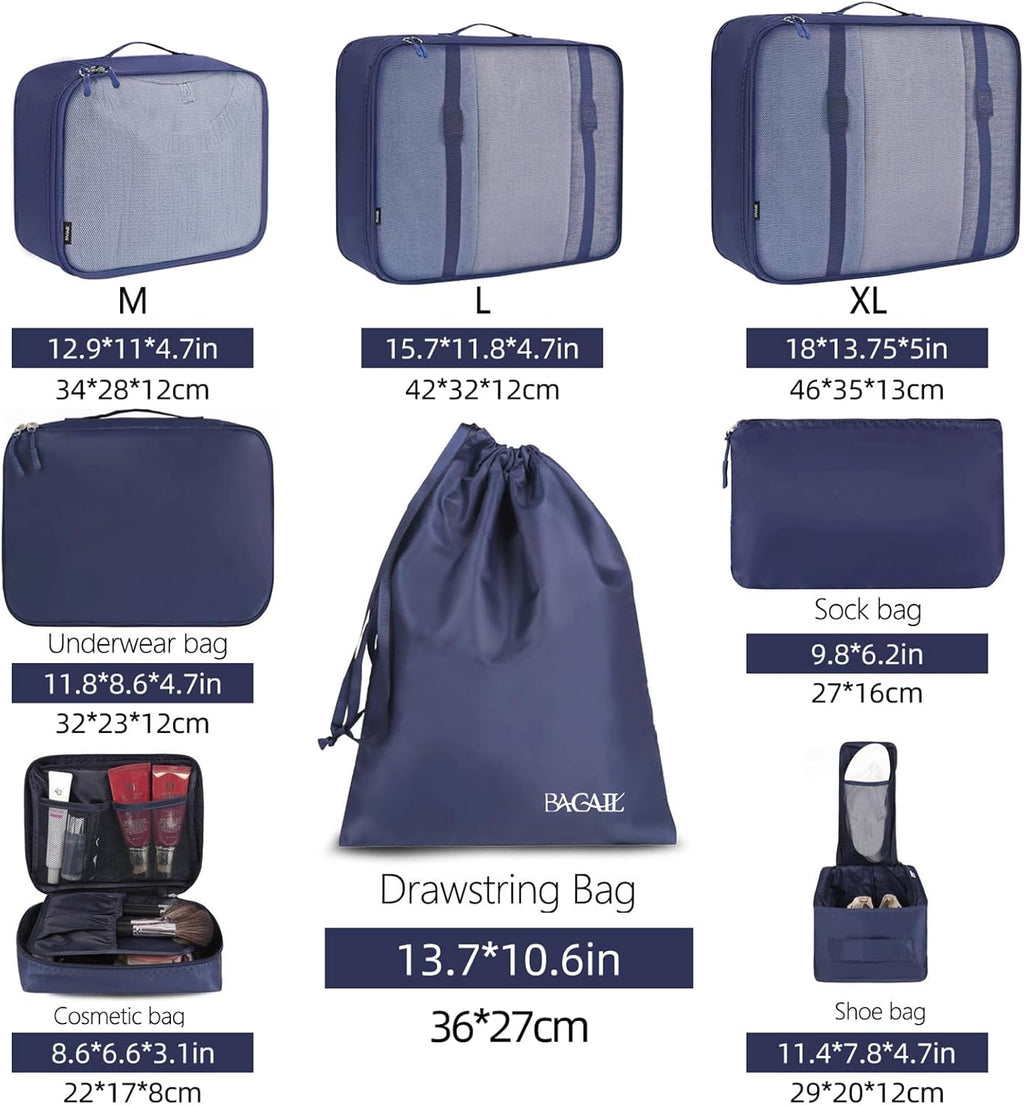 BAGAIL 8 Set Packing Cubes Luggage Organizer Bags for Travel Accessories-Cream