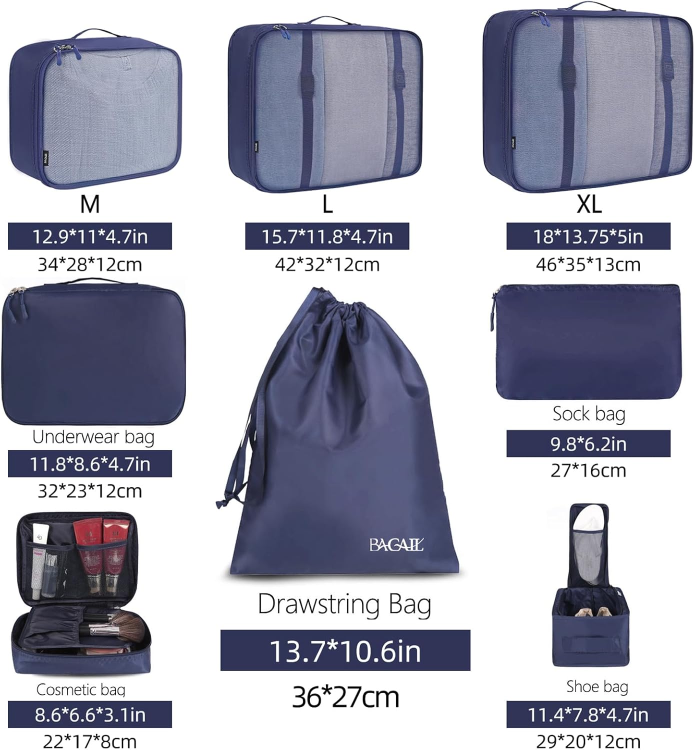 BAGAIL 8 Set Packing Cubes Luggage Organizer Bags for Travel Accessories-Cream