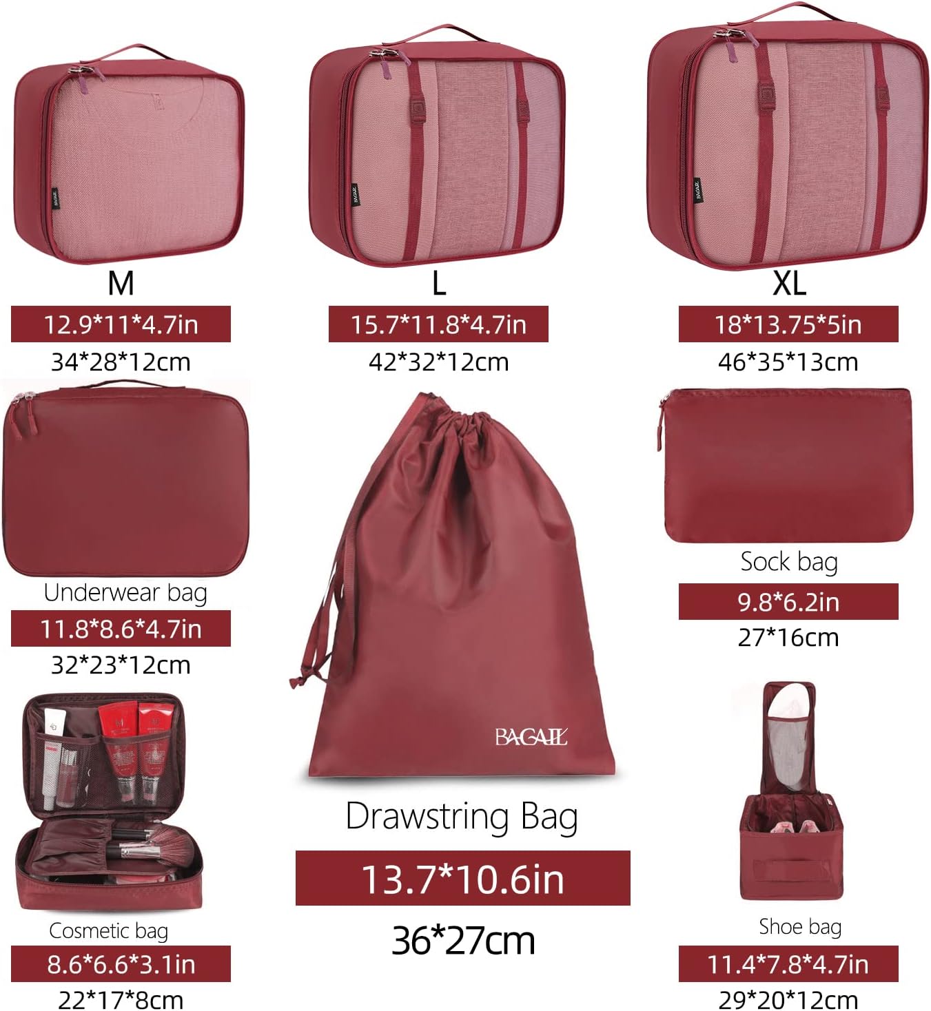 BAGAIL 8 Set Packing Cubes Luggage Organizer Bags for Travel Accessories-Cream