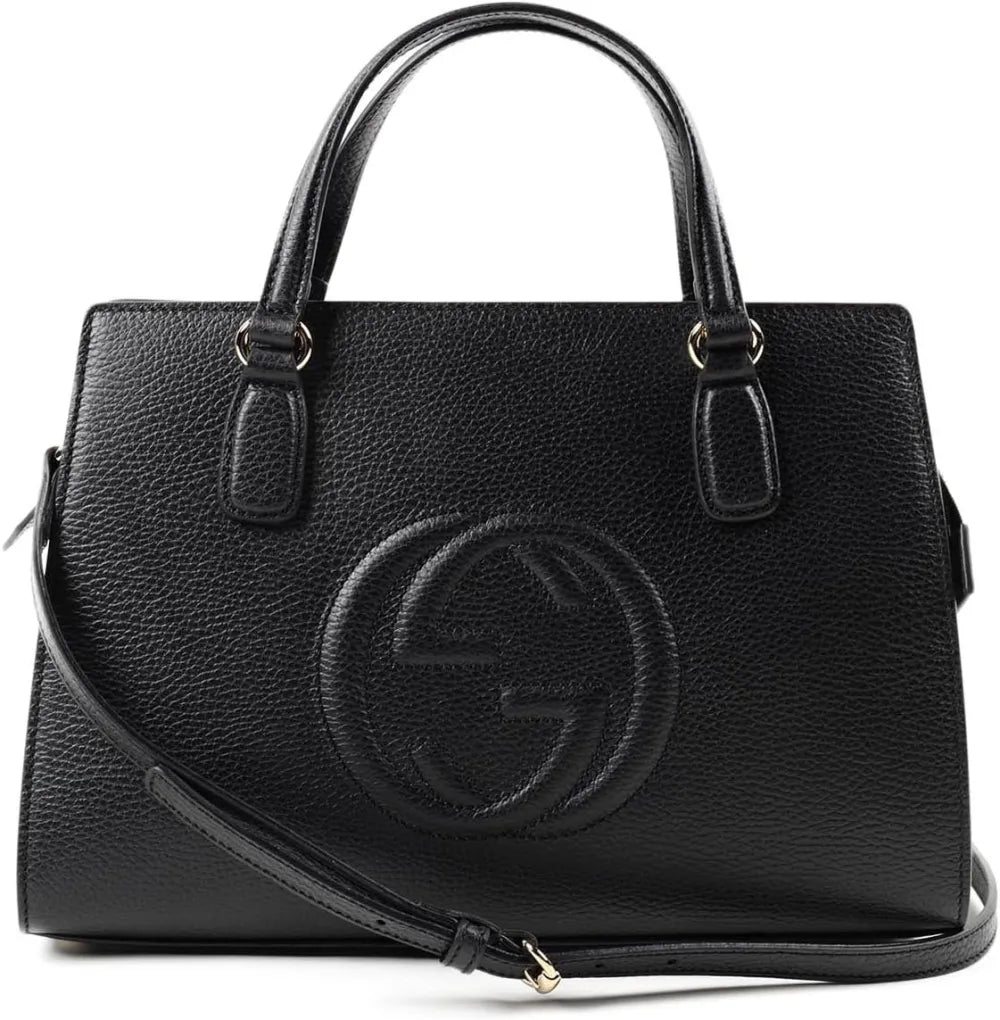 Soho Leather Satchel tote Structured Black Shoulder Bag New