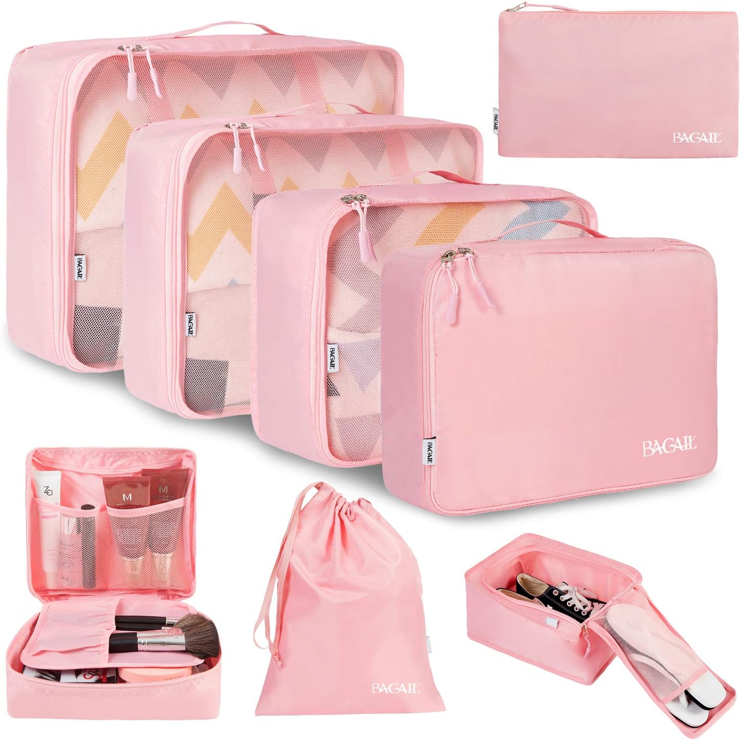 BAGAIL 8 Set Packing Cubes Luggage Organizer Bags for Travel Accessories-Cream