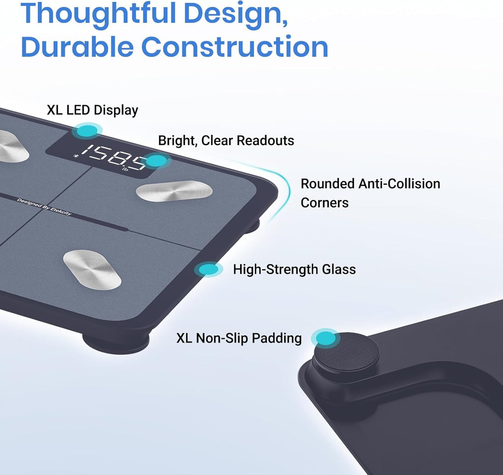 Etekcity Smart Scale for Body Weight FSA HSA Store Eligible, Bathroom Digital Weighing Scale with BMI, Body Fat, Muscle Mass, Accurate Bluetooth Home User Health Equipment Sync Apps