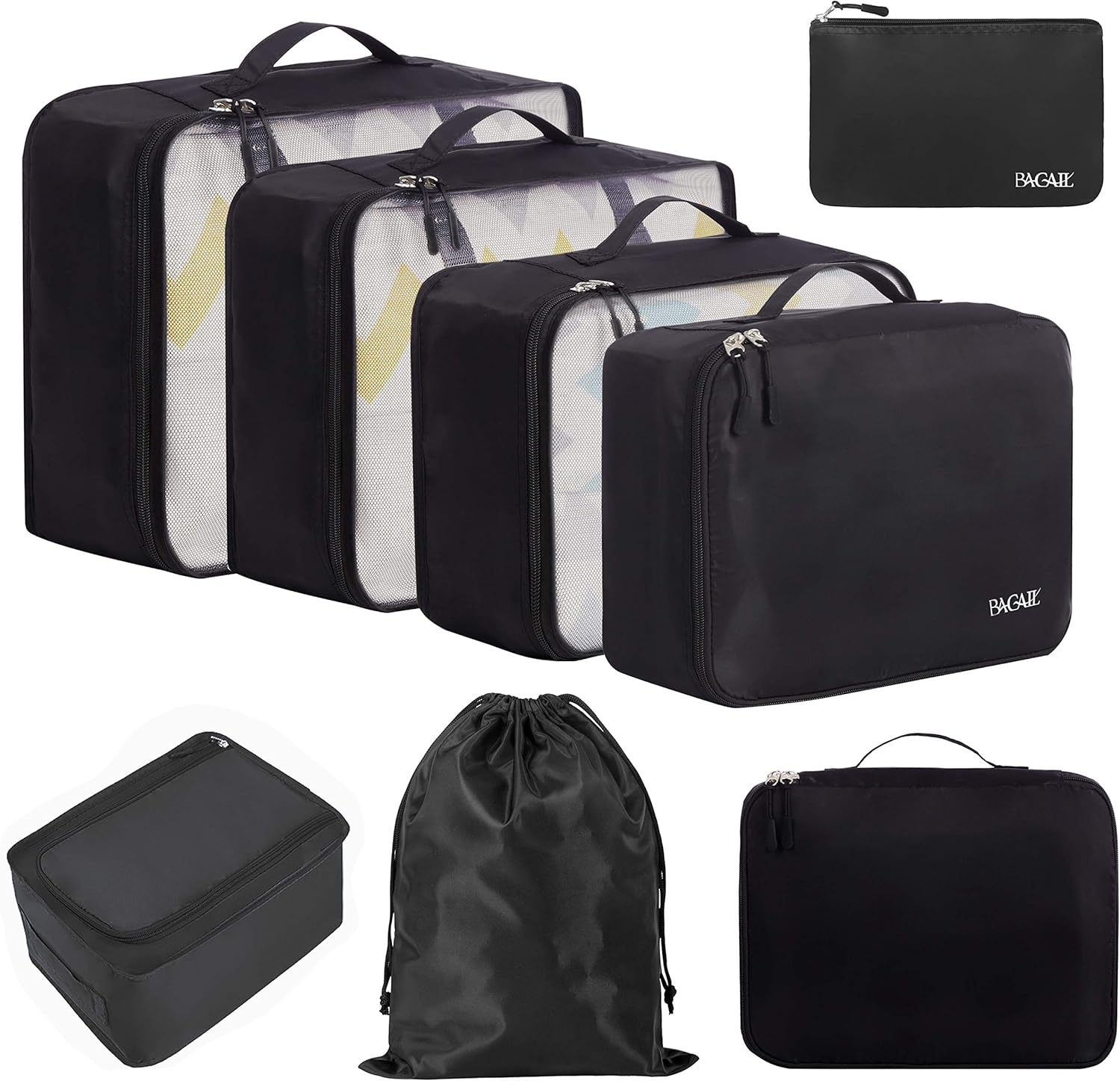 BAGAIL 8 Set Packing Cubes Luggage Organizer Bags for Travel Accessories-Cream
