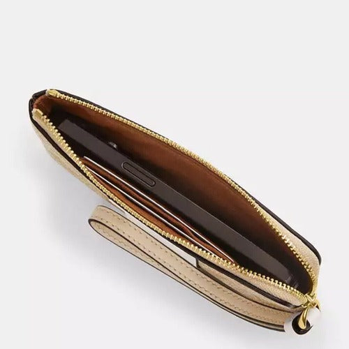 Coach Corner Zip Wristlet Wallet In Signature Patent Leather In Ivory