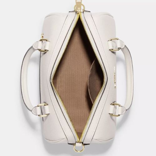 Coach Rowan Satchel Leather Bag With Signature Canvas Strap