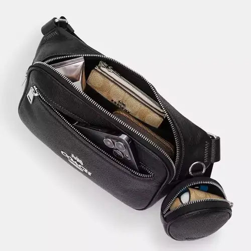 Coach Unisex Elias Belt Bag In Leather Silver/Black