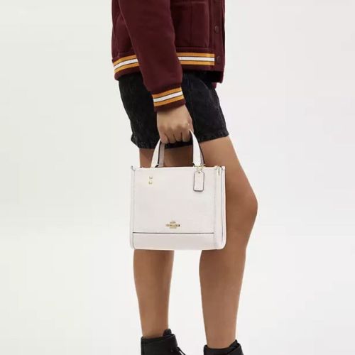 Coach Dempsey Tote 22 Leather Crossbody Bag In Gold/Chalk
