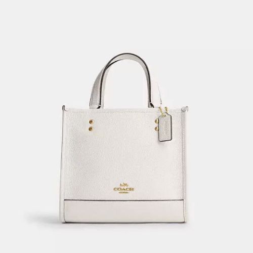 Coach Dempsey Tote 22 Leather Crossbody Bag In Gold/Chalk