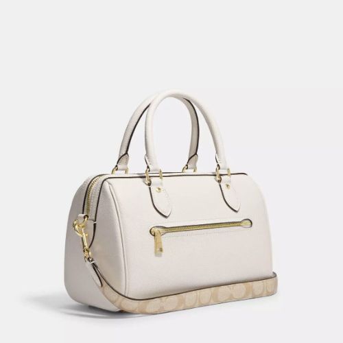 Coach Rowan Satchel Leather Bag With Signature Canvas Strap